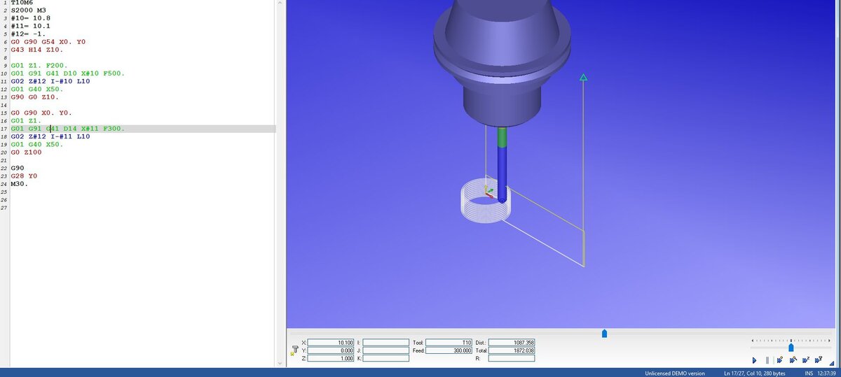 Пример для наружной резьбы. Тут резьба нарезается сверху вниз. 