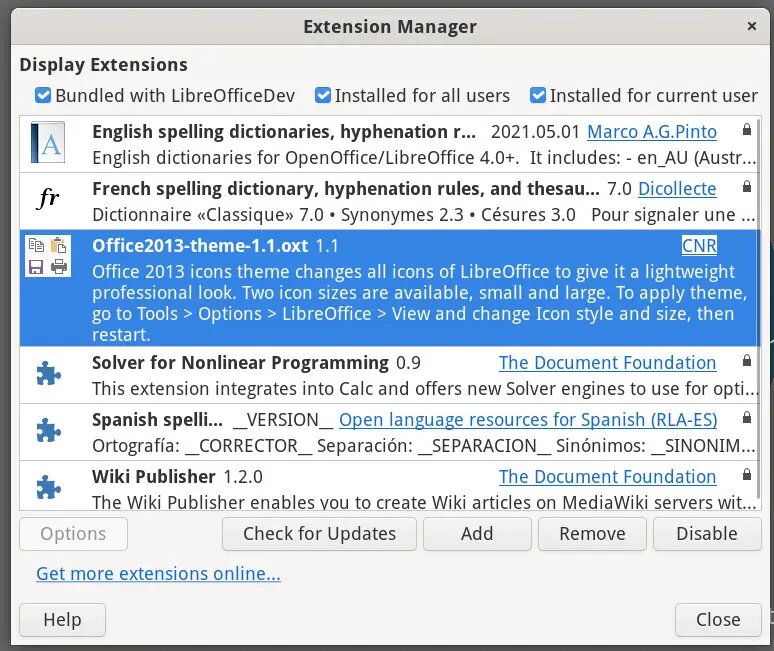                   Импорт наборов значков в Extension Manager