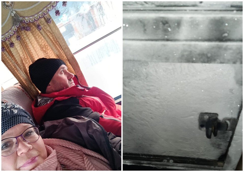     Поначалу супруга Виталия немного улыбалась. После поломки эмоции резко ушли в минус – в салоне похолодало, стекла облепил лед. Фото: предоставлено КП