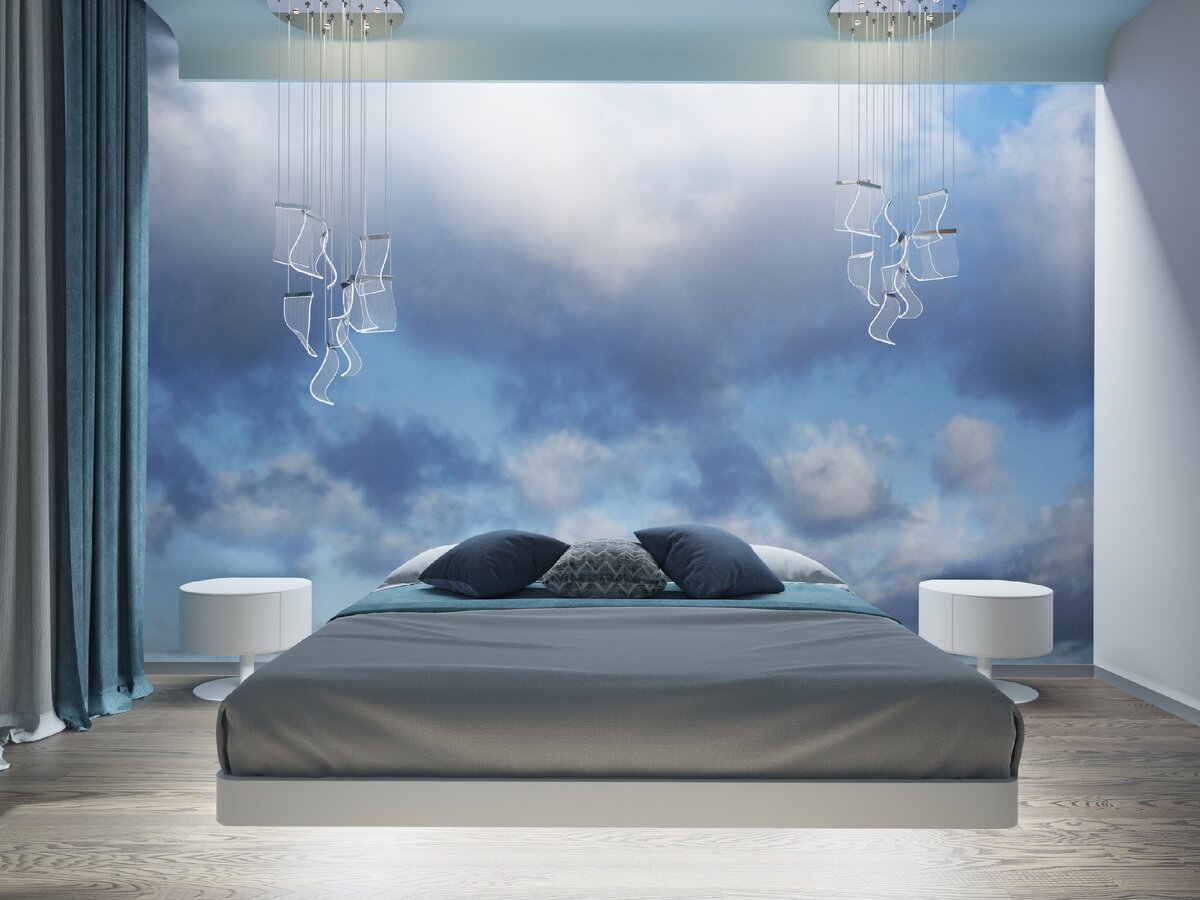 Эффектная кровать Орматек с парящим основанием в интерьере минималистичной спальни (дизайнеры Андрей и Екатерина Андреевы).