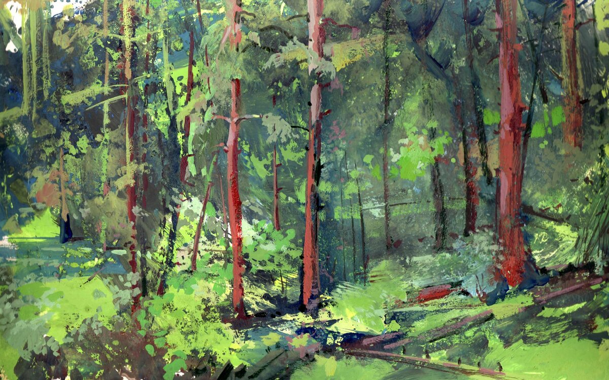 Сергей Галета. этюд. В бору. бумага. гуашь. 25х40 см.