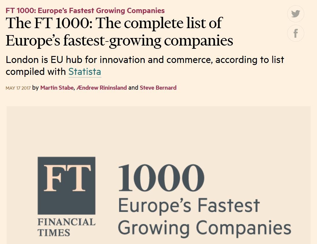 Рейтинг Financial Times’ FT 1000, куда вошла Компания Biofoodnutrition SE (United Kingdom)