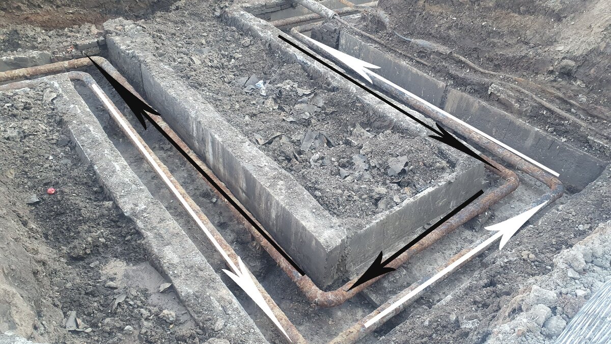 Стрелочками обозначено направление движения теплоносителя