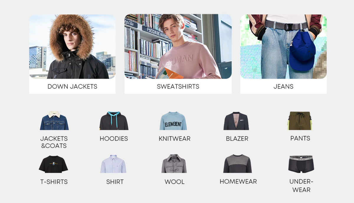 Ассортимент магазина Jack Jones фото с aliexpress.com