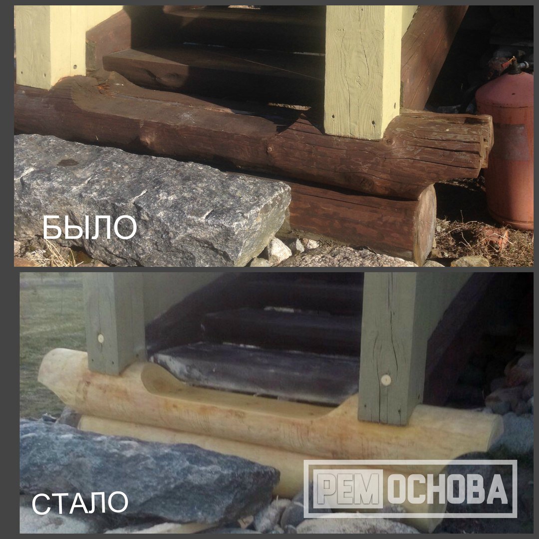 Ремонт крыльца Свято-Троицкого Храма возле пос. Ромашки Приозерского района - замена гнилых бревен.