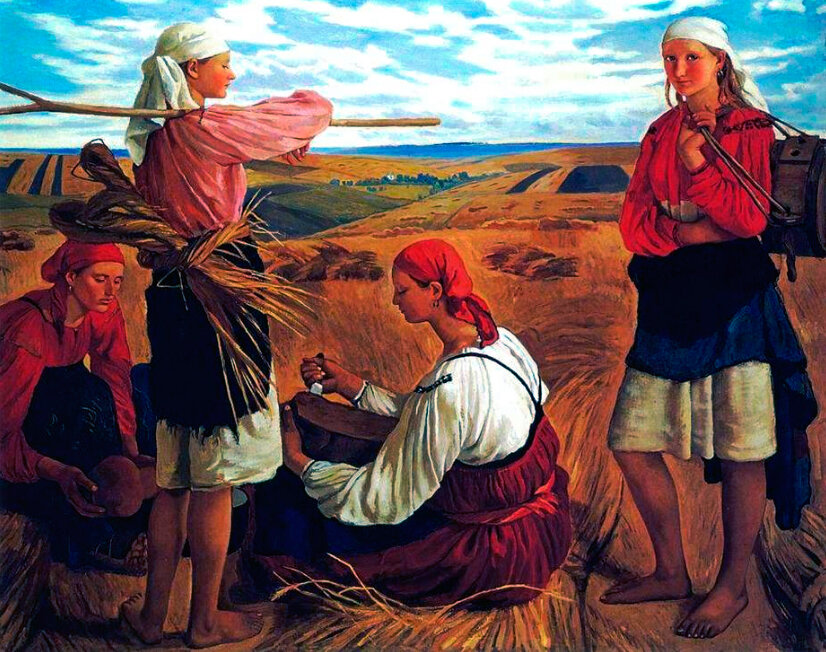 Картина З. Е. Серебряковой «Жатва» (1915 год). 