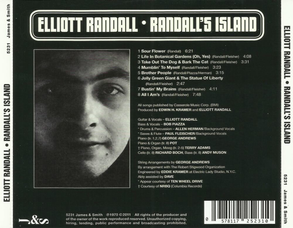 Elliott Randall. Randall’s Island 1970. Back. Обложка альбома.