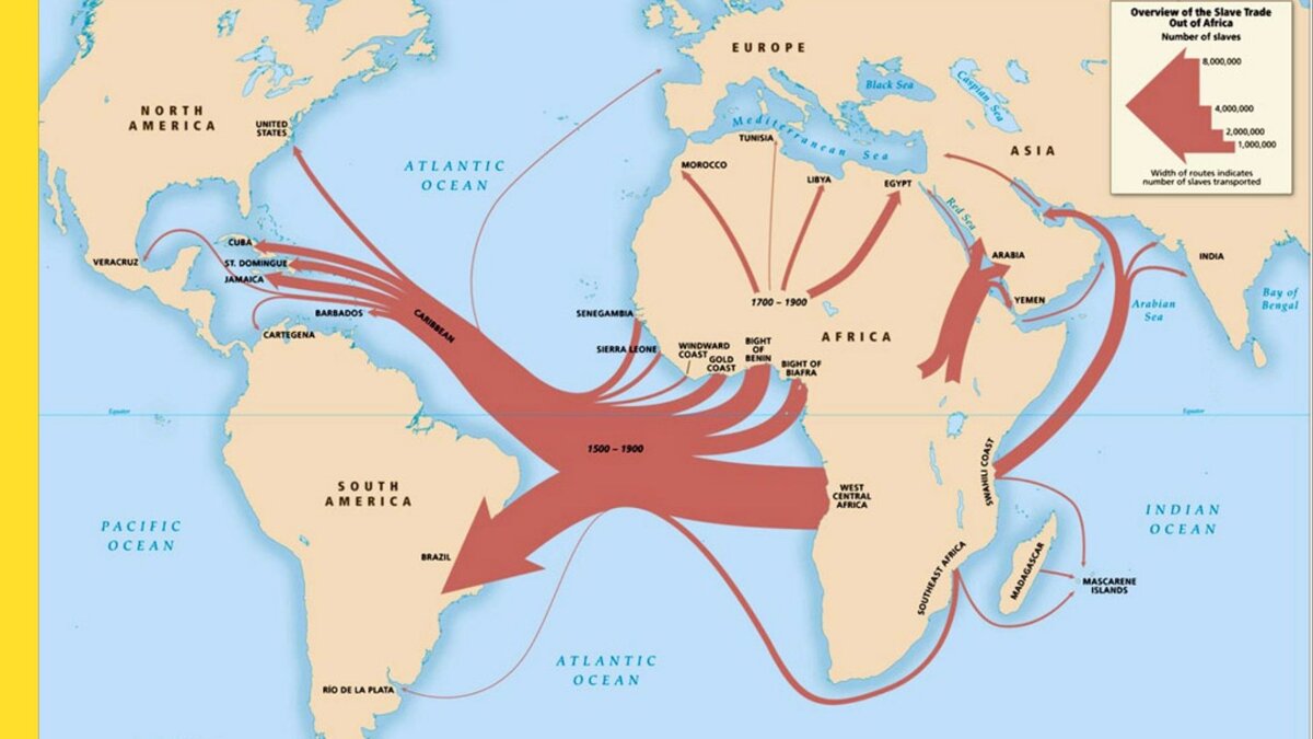 Карта экспорта рабов из Африки