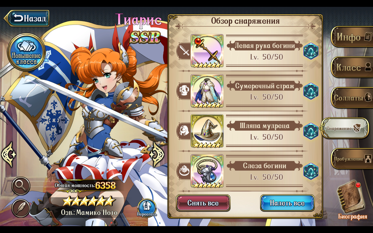 Слеза богини компенсирует слабоватый диспел Тиарис, а шляпа мудреца защищает ноги танка от переломов.