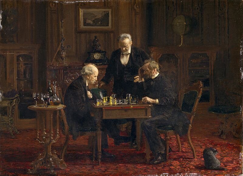 На фото: картина Шахматисты Томаса Икинса, 1876 год. Фигуры в стиле Стаунтон, которые появились в Англии в 1849 году. Фото с сайта: Artranked.com