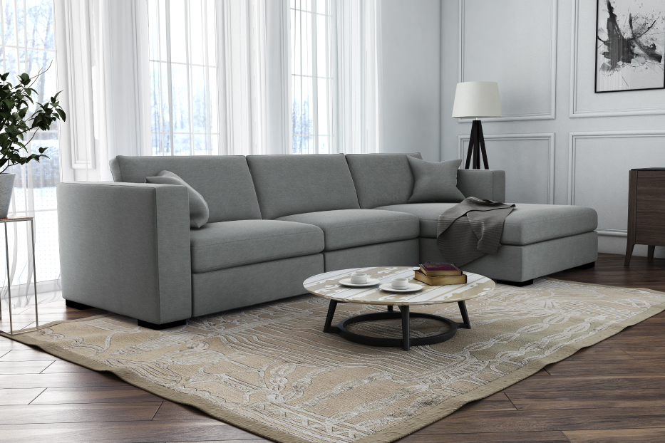 Так, мягкий диван кубической формы с жёсткими подлокотниками и прямоугольными подушками, как этот или...