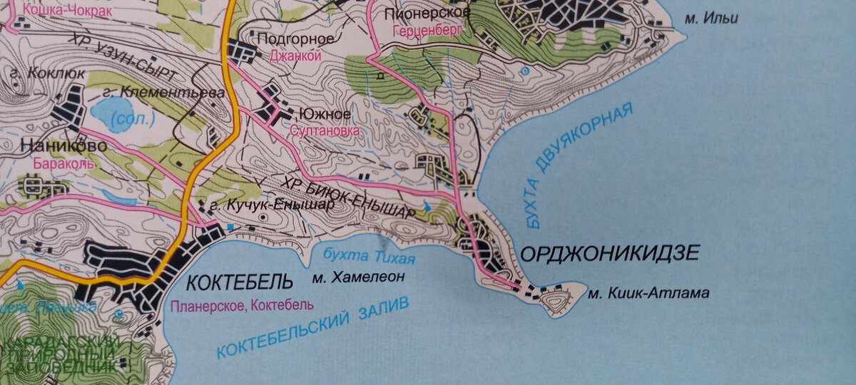 Тихая бухта на карте Крыма