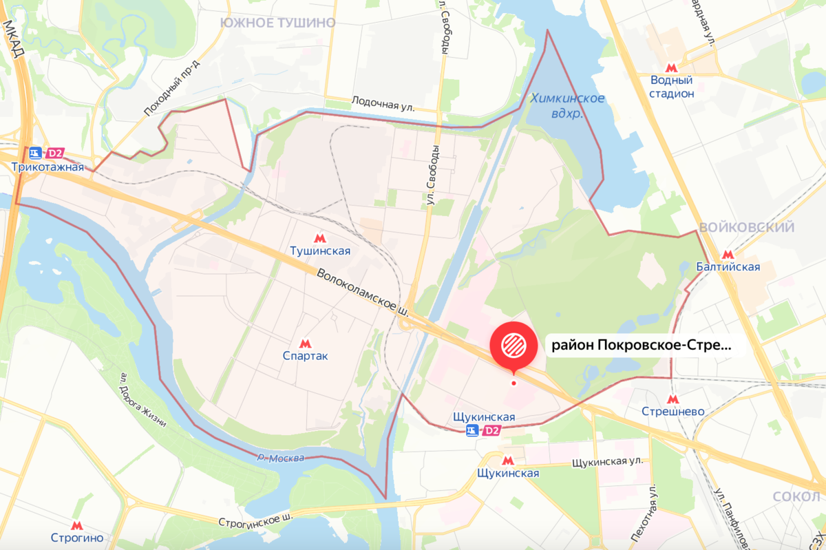 Современные границы района Покровское-Страшнево. Яндекс.Карты.