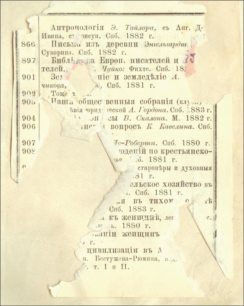 Один из сохранившихся листов каталога библиотеки Товарищества «Бр. Покровские»