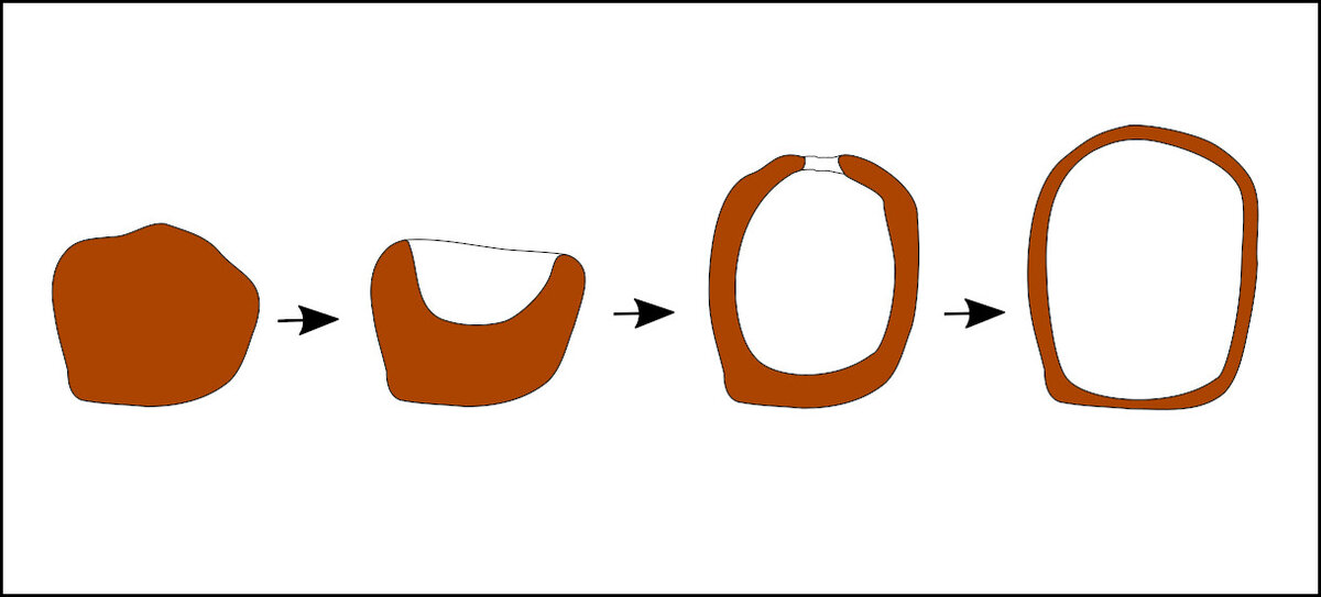 Общая схема вытягивания шарообразной формы — универсальной заготовки для круглой скульптуры.