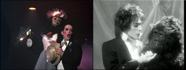 Сравнение кадров из фильма "Кабаре" (1972 г.) и клипа "I'm going slightly mad" (1991 г.)