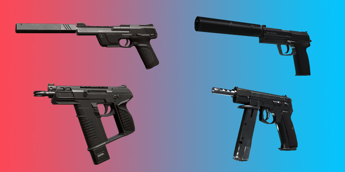 Сравнение оружия из Valorant (слева) и CS:GO