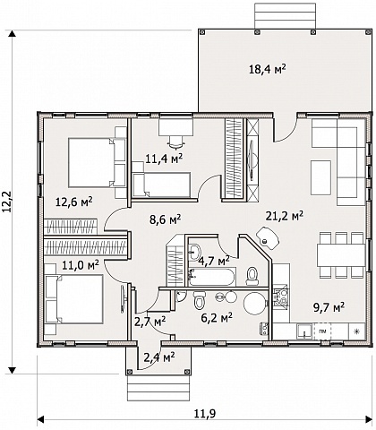 Планировка дома Nordic 110 City с сайта застройщика www.nordicwood.ru