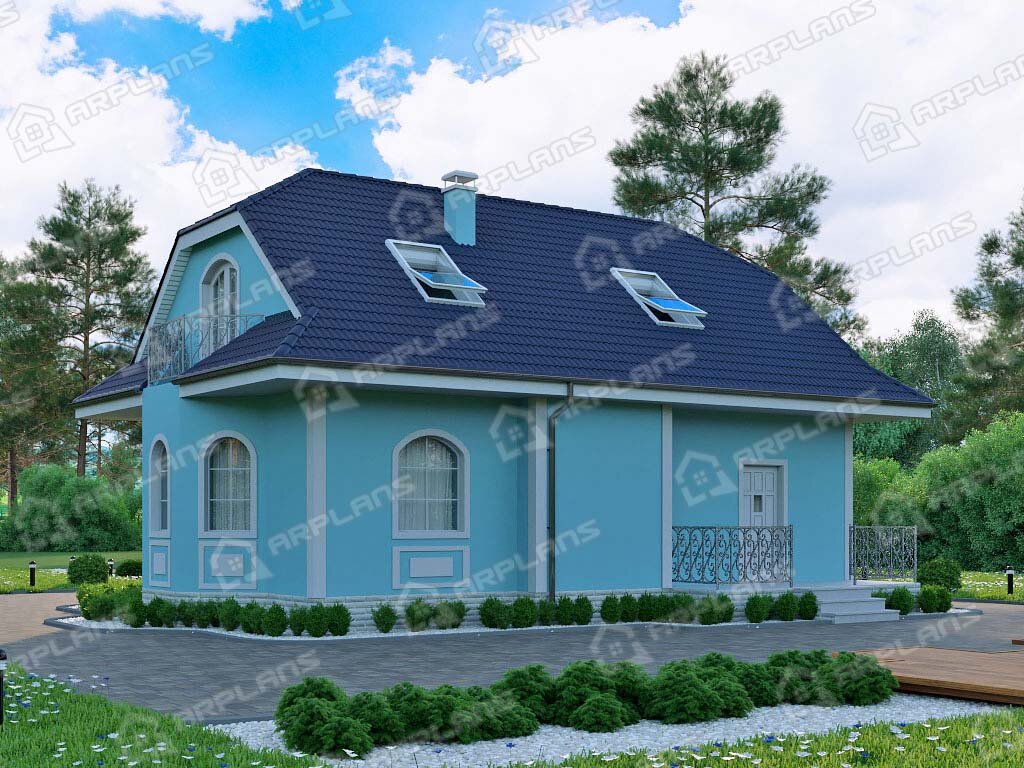 Фото 2 двухэтажного дома из газобетона с мансардой, 3 спальнями, эркером, балконом и террасой. 120 кв м Источник arplans.ru Проект К-288