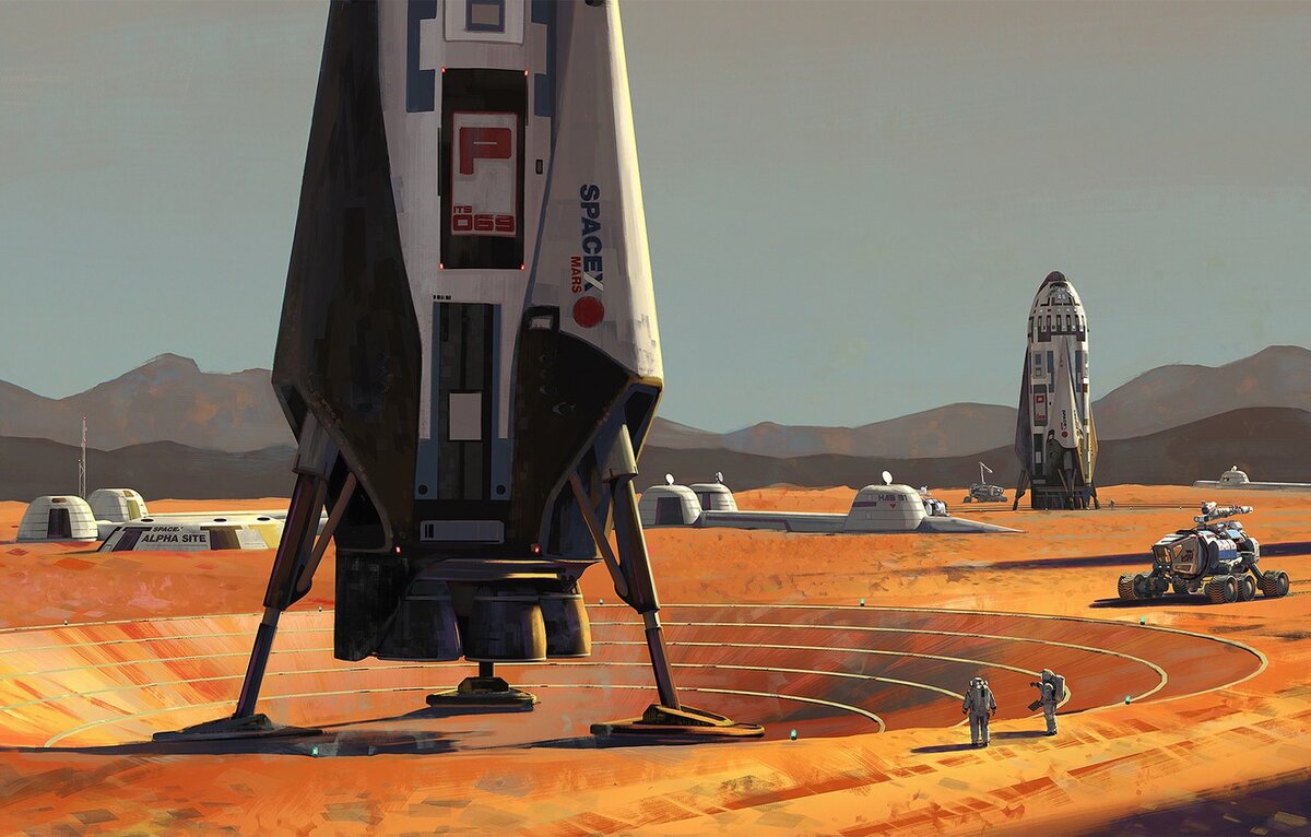 марсианская колония в представлении иллюстраторов Space X