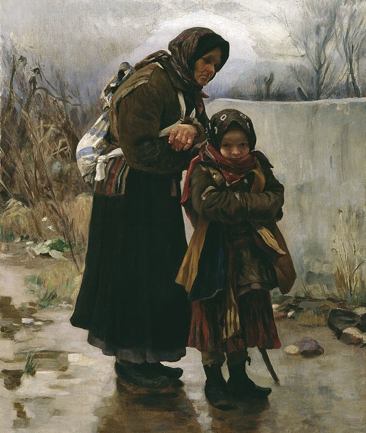 Художник И. Творожников, фрагмент картины "Бабушка и внучка", 1891 г.