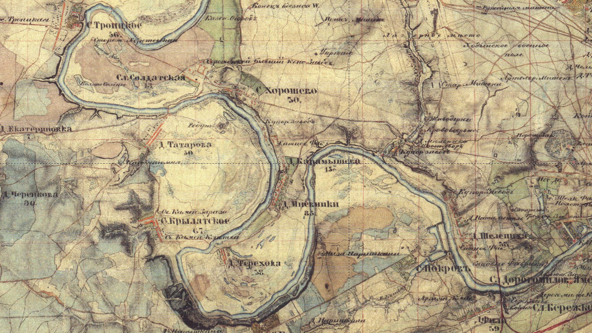 Село Хорошёво и деревня Мнёвники на “карте Шуберта”, 1852 год. 