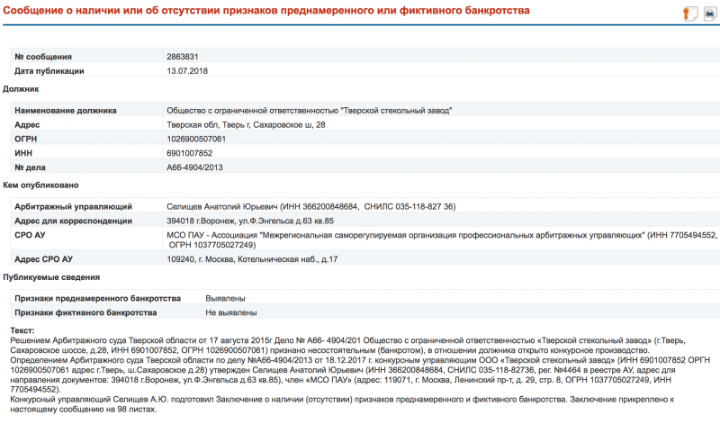 Заявление о преднамеренном банкротстве образец