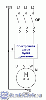 7. Подключение трехфазного двигателя – общая схема с электронной силой