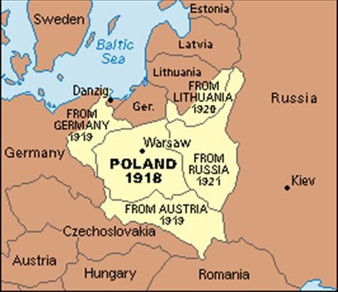 Польша, образованная в 1918-м году и земли, отторгнутые ею у других государств.
