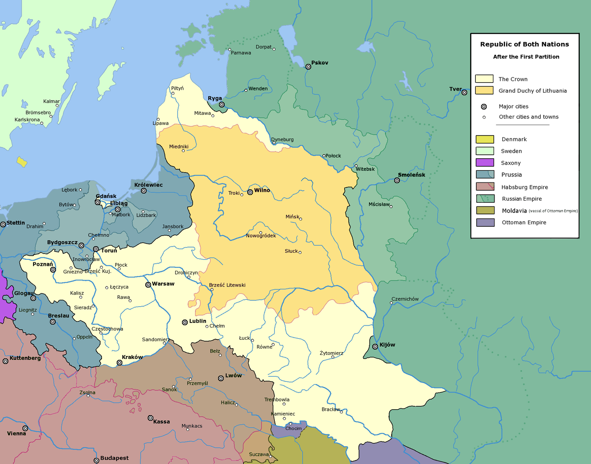 Границы Польши в 1772 году.