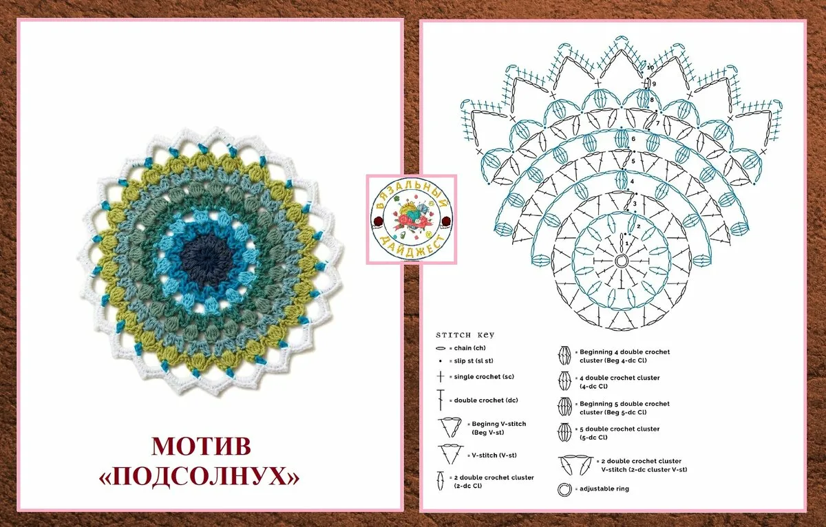 Квадратная мандала крючком схема и описание