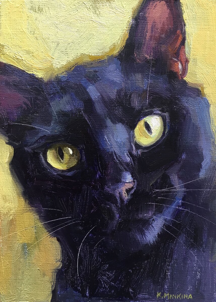 Черный кот гуашью