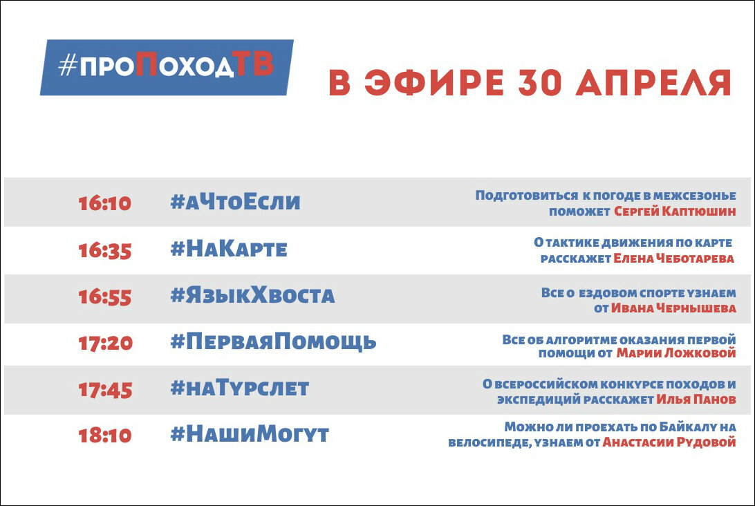 Программа передач. Про поход ТВ. Лаборатория путешествий