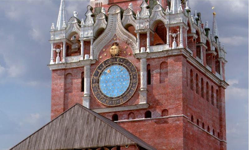 Реконструкция Спасской башни с часами Галовея