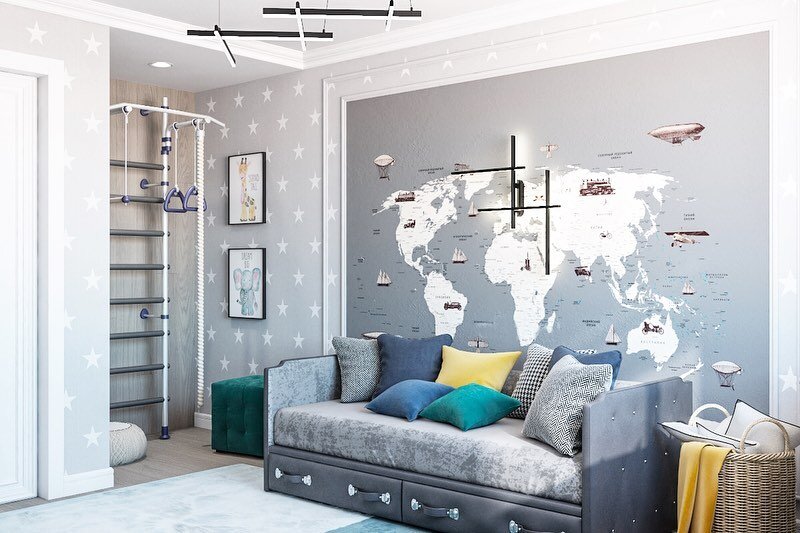 Обои Карты мира Alltowall в детской для мальчика