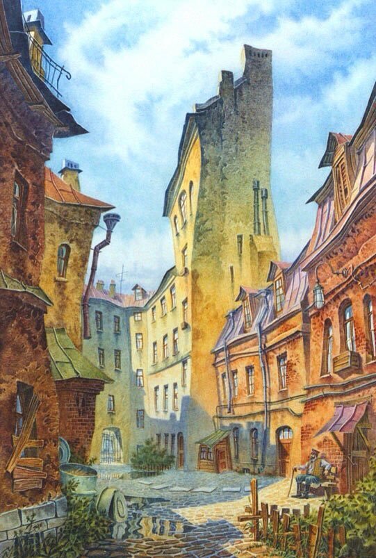 Фото. Юрий Колбасов, Питерский дворик, акварель