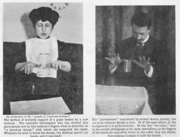 "Демонстрация" телекинеза для журналистов, 1910 год (Изображение Unknown author, Public domain, via Wikimedia Commons)