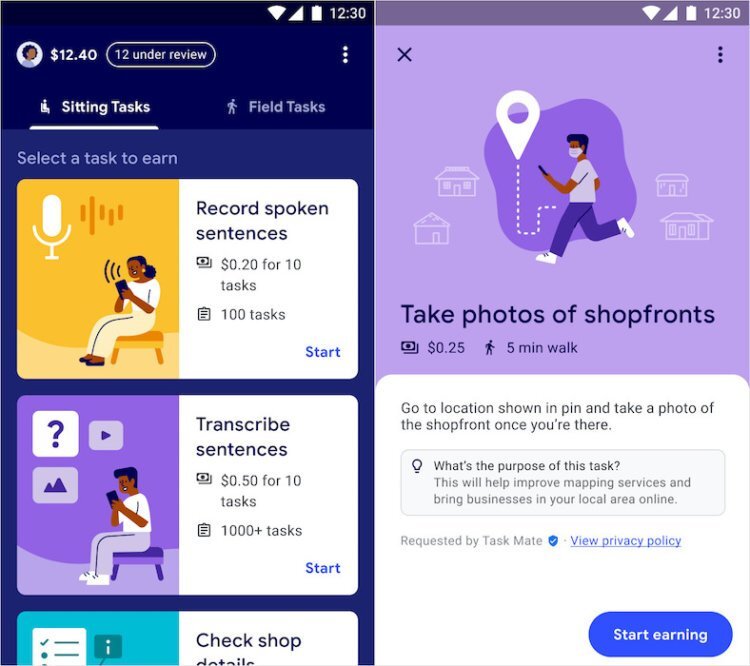 Это интерфейс приложения Google Tasks с задачами и платой за их выполнение 
