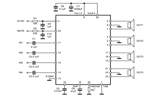 Схема подключения TDA7850.
