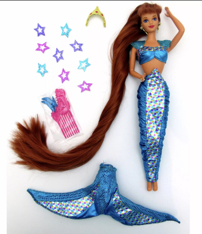 Русалка с разноцветными волосами серии Дримтопия Barbie (HGR08), персиково-розовый хвост - TooToo