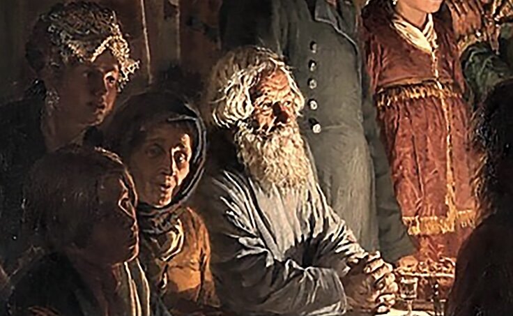 Фрагмент картины «Приход колдуна на крестьянскую свадьбу» Василий Максимов 