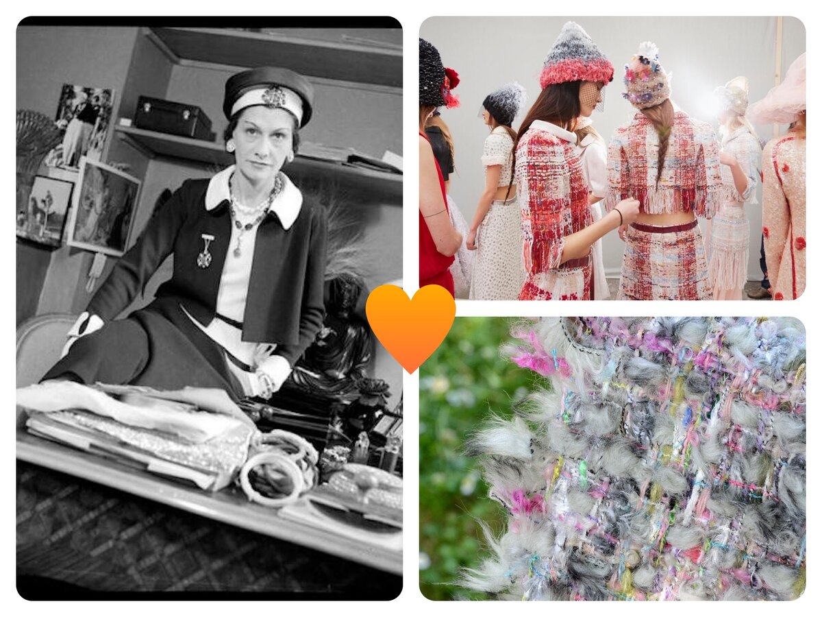 Коко Шанель в своем номере  в отеле Ритц ( редкое фото времен Второй мировой) и работы Лагерфельда - фотоколлаж автора 