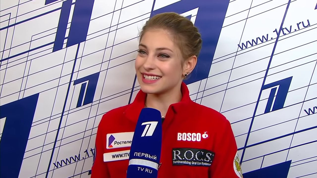 Алёна Косторная. Интервью первому каналу после перехода к Евгению Плющенко. 2020 год, открытые прокаты. Фото из открытых источников.