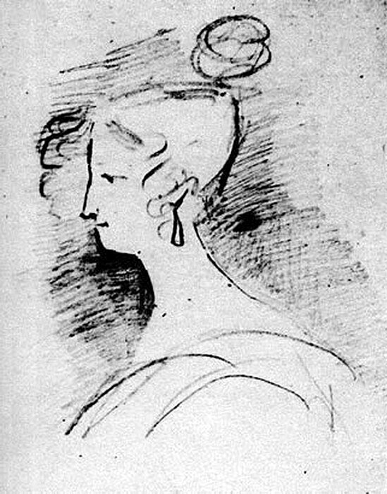 Рисунок Пушкина. Графиня Елизавета Ксавериевна Воронцова. В нее Пушкин был влюблен. Перед женитьбой прощался с ней в стихах.