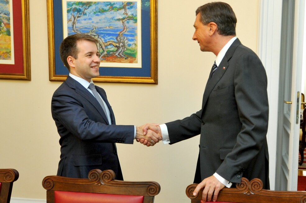 Николай Никифоров, министр связи и массовых коммуникаций, 29 лет. Встреча с Президентом Словении, 7 мая 2015