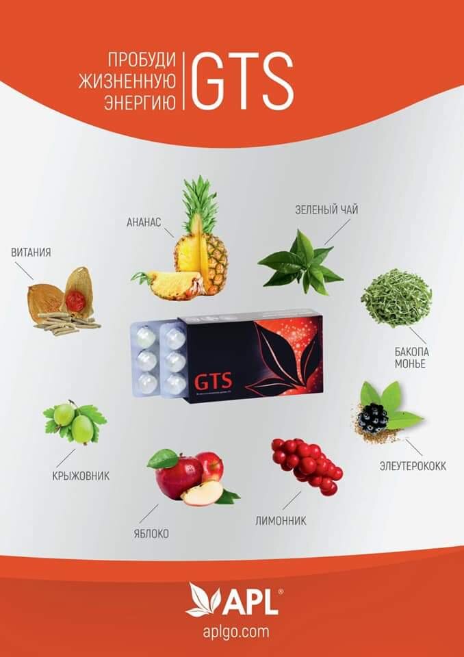 GTS (произносится «джи ти эс») – назван по марке одних из самых быстрых гоночных машин серии GTS 
Драже GTS представляет собой эффективную смесь витаминов, минералов и растительных компонентов, которая наполняет организм мощной жизненной энергией и готовит к новым подвигам!