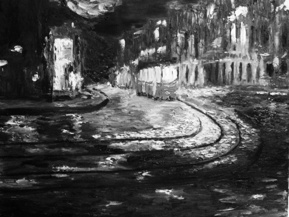 (моя картина маслом, сделанная по мотивам не помню кого и переведенная в черно-белую плоскость)