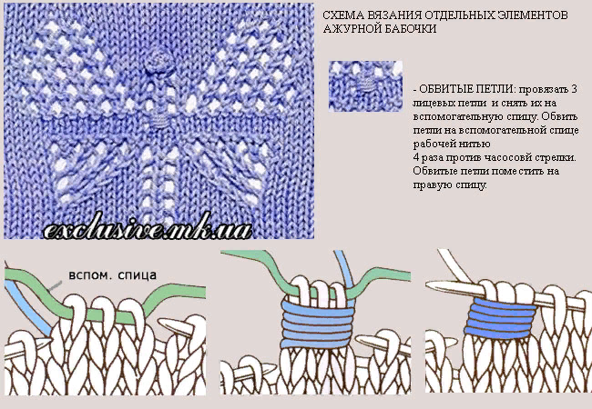 Узор Бабочка спицами