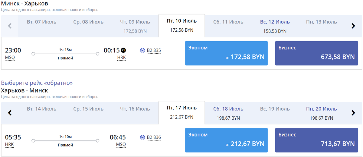 пример билета с belavia.by