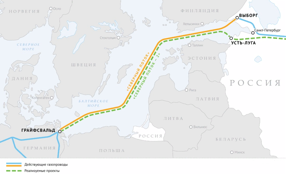 Маршрут Северного Потока-2. Фото взято с www.gazprom.ru